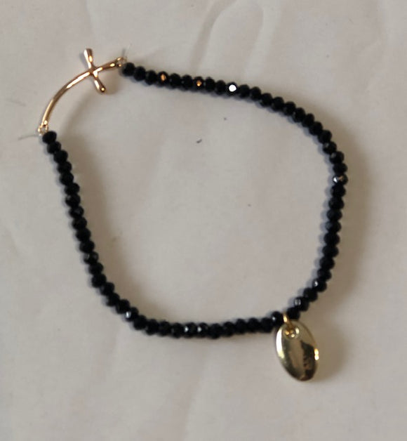 Black Beaded Cross bracelet