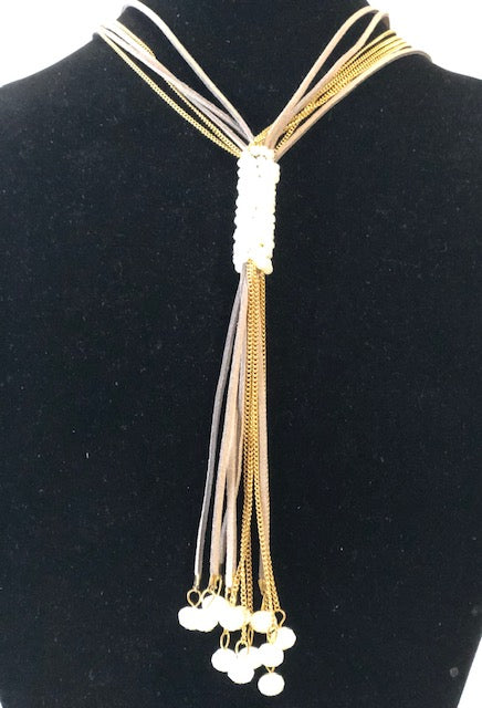 Beige or Silver Pearl Tassel Necklace