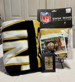 Saints Swim Ring, Towel, & Playing cards.