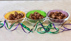 Mardi Gras snack bowls with praline pecans!