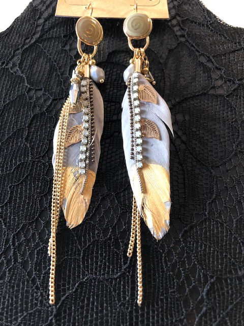 Gray gold dipped feather earrings