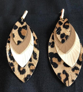Leopard leather multi layer earrings