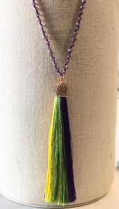 Mardi Gras Necklace with Crystal Bead Strand