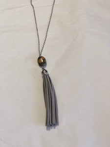 Gray Leather Tassel Necklace